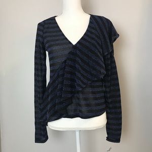 Zara Ruffle Black & Blue Glitter Top